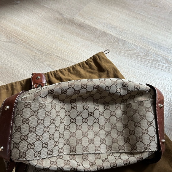 Tan canvas Gucci design, medium leather stripes and accents - Picture 6 of 9